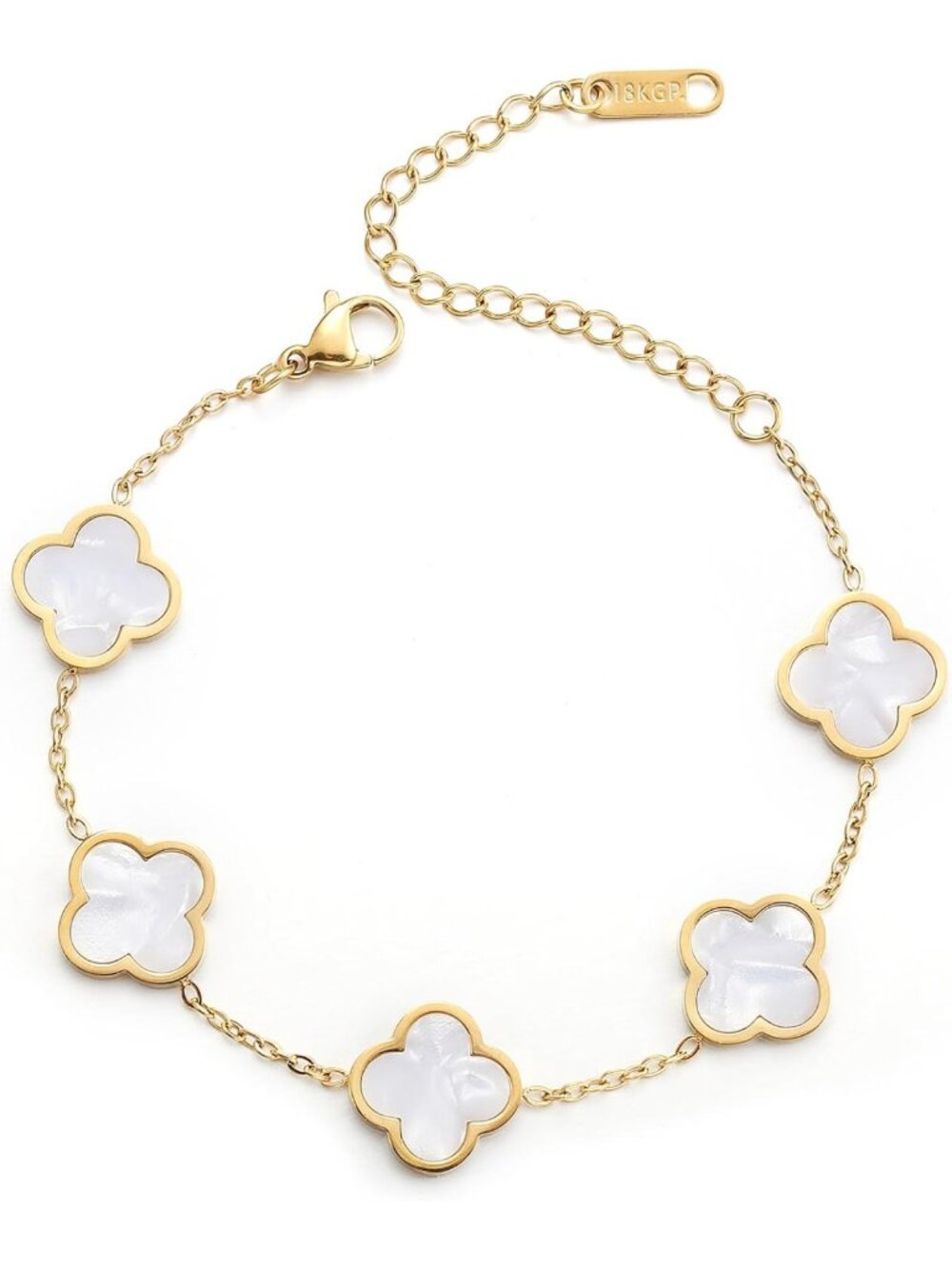 18K Gold Plated Four Leaf Clover Bracelet for Women - Trendy Floral Jewelry Gift